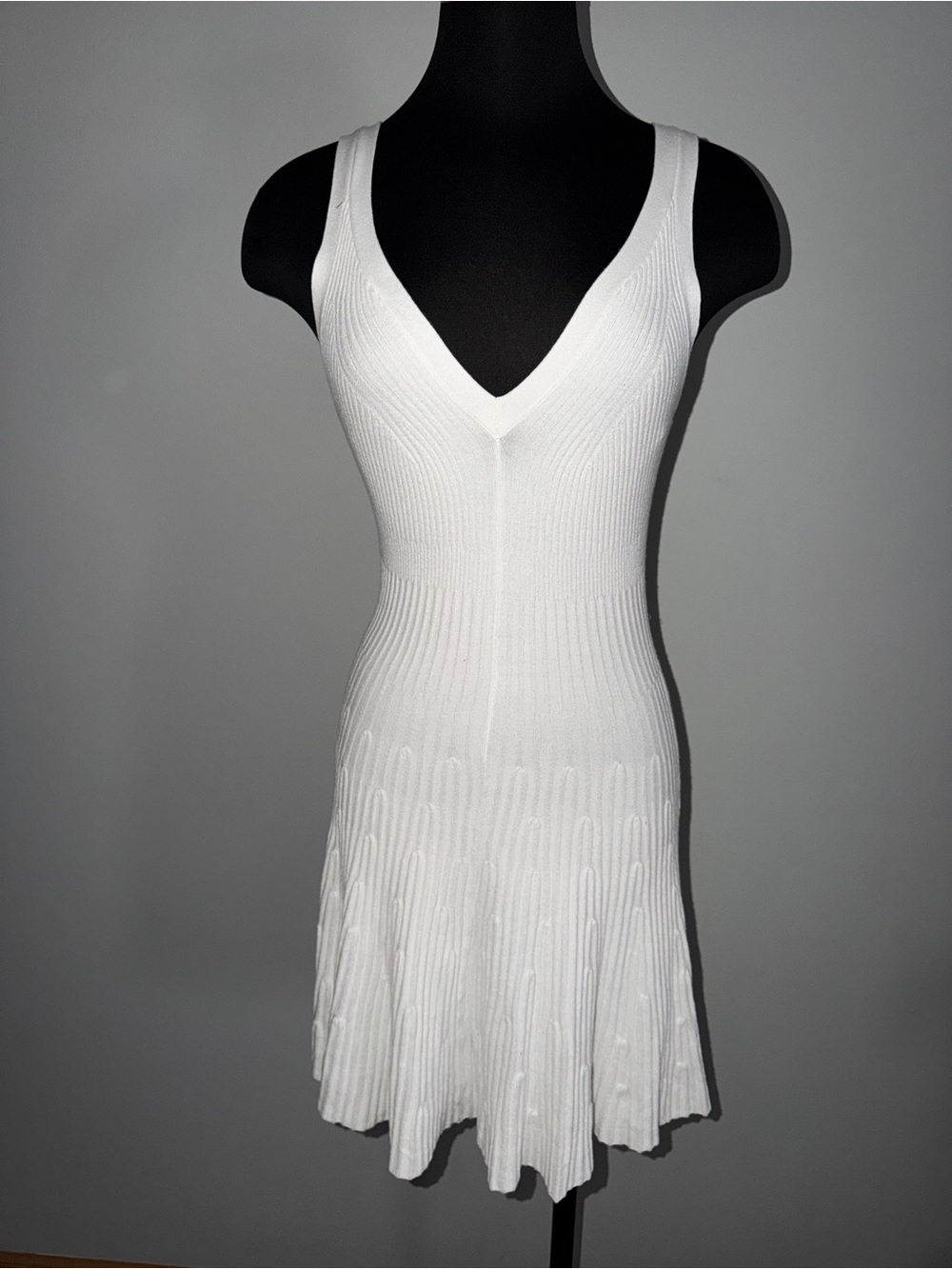 Express White Ribbed V-Neck Knit Dress Medium